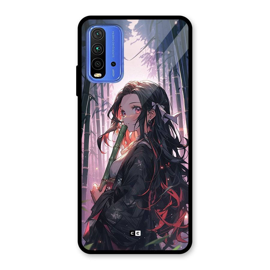 Cute Nezuko Glass Back Case for Redmi 9 Power