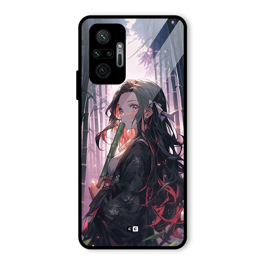 Cute Nezuko Glass Back Case for Redmi Note 10 Pro Max