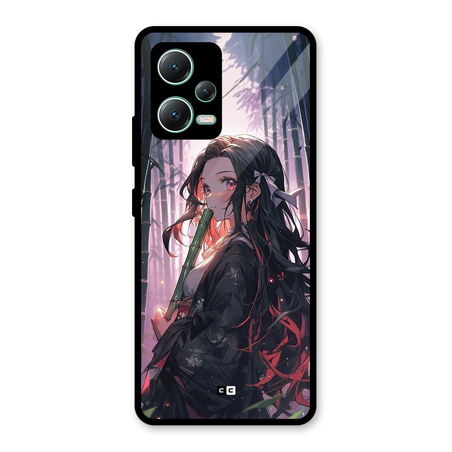 Cute Nezuko Glass Back Case for Redmi Note 12 5G