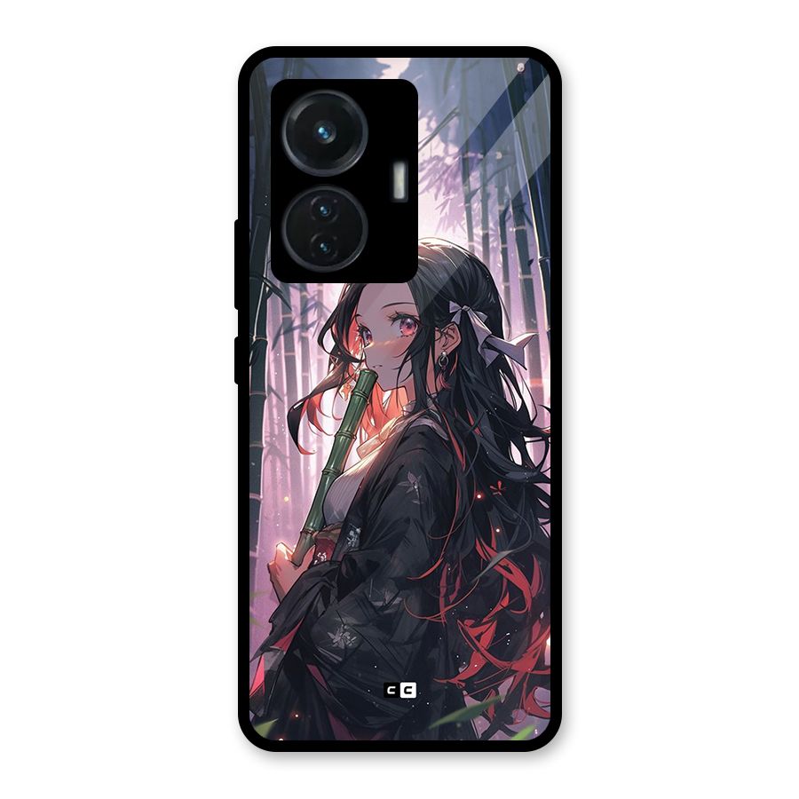 Cute Nezuko Glass Back Case for Vivo T1 44W