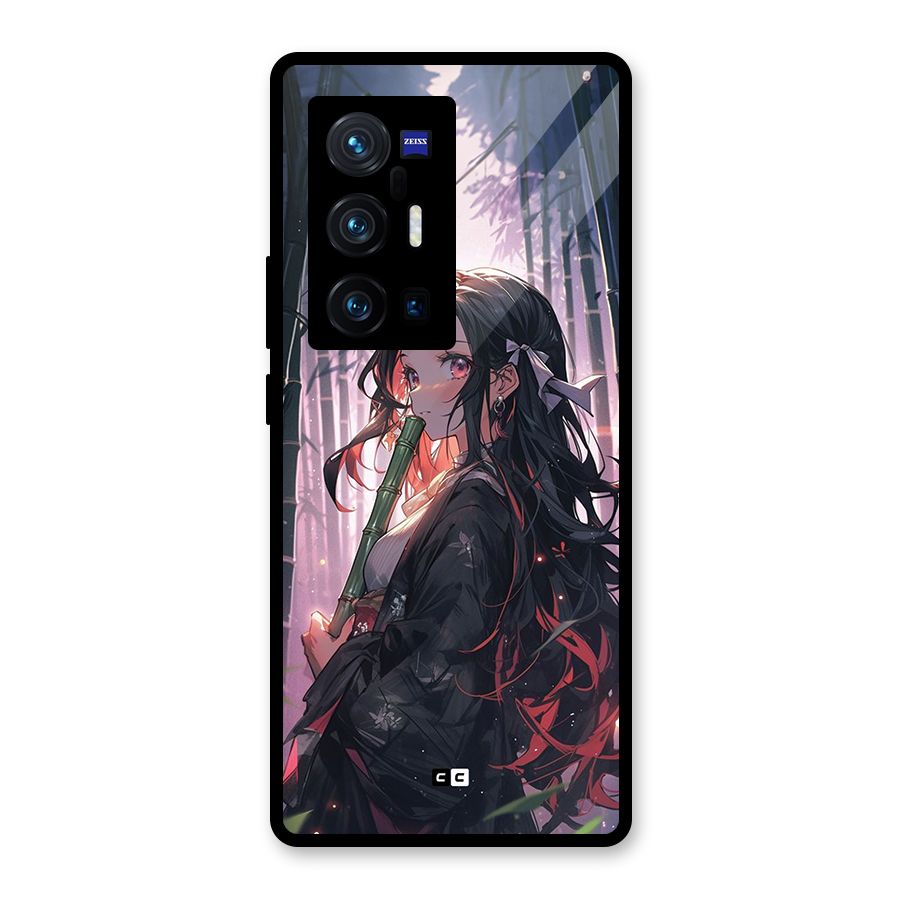 Cute Nezuko Glass Back Case for Vivo X70 Pro Plus