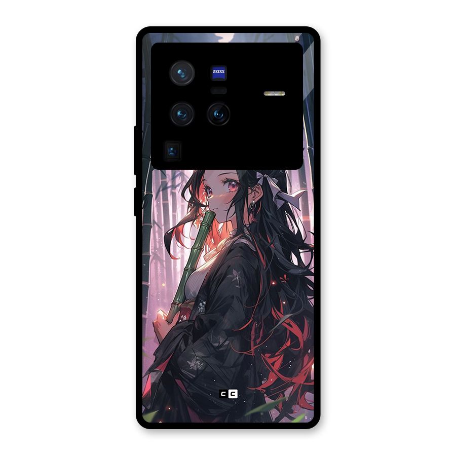 Cute Nezuko Glass Back Case for Vivo X80 Pro