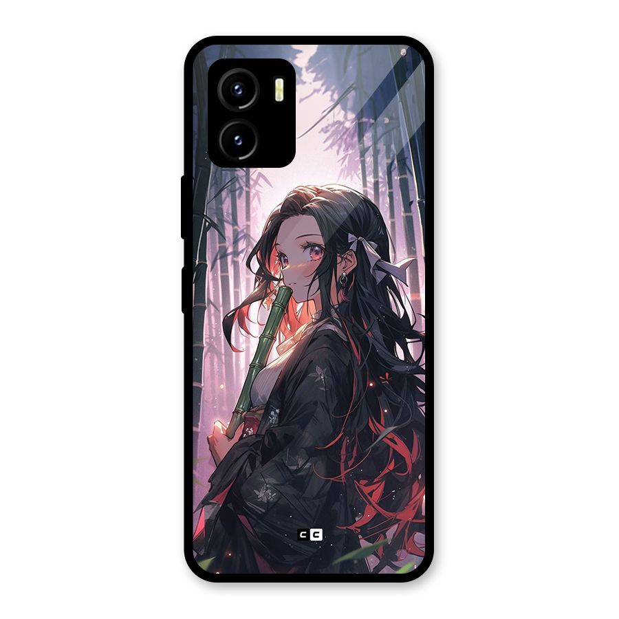 Cute Nezuko Glass Back Case for Vivo Y15s