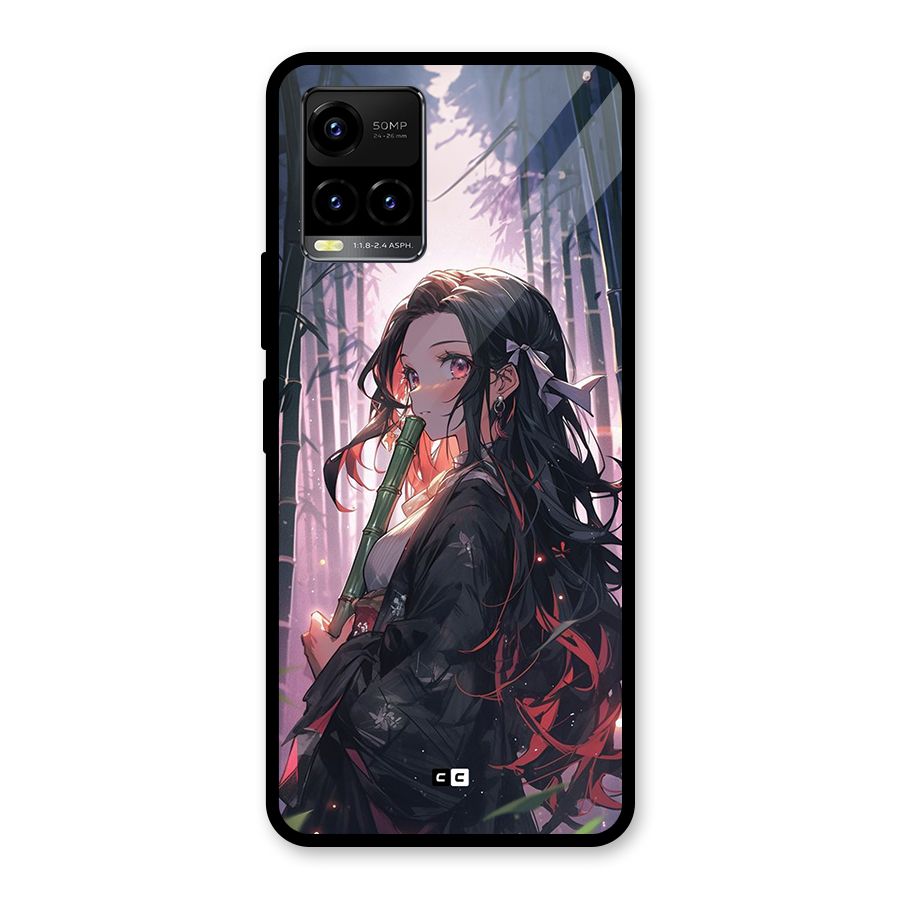 Cute Nezuko Glass Back Case for Vivo Y33s