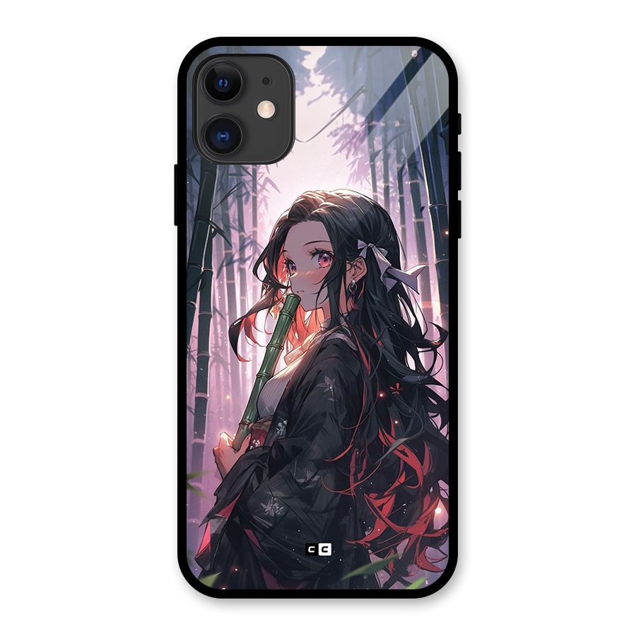 Cute Nezuko Glass Back Case for iPhone 11