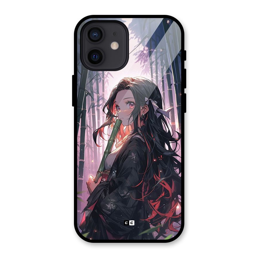 Cute Nezuko Glass Back Case for iPhone 12