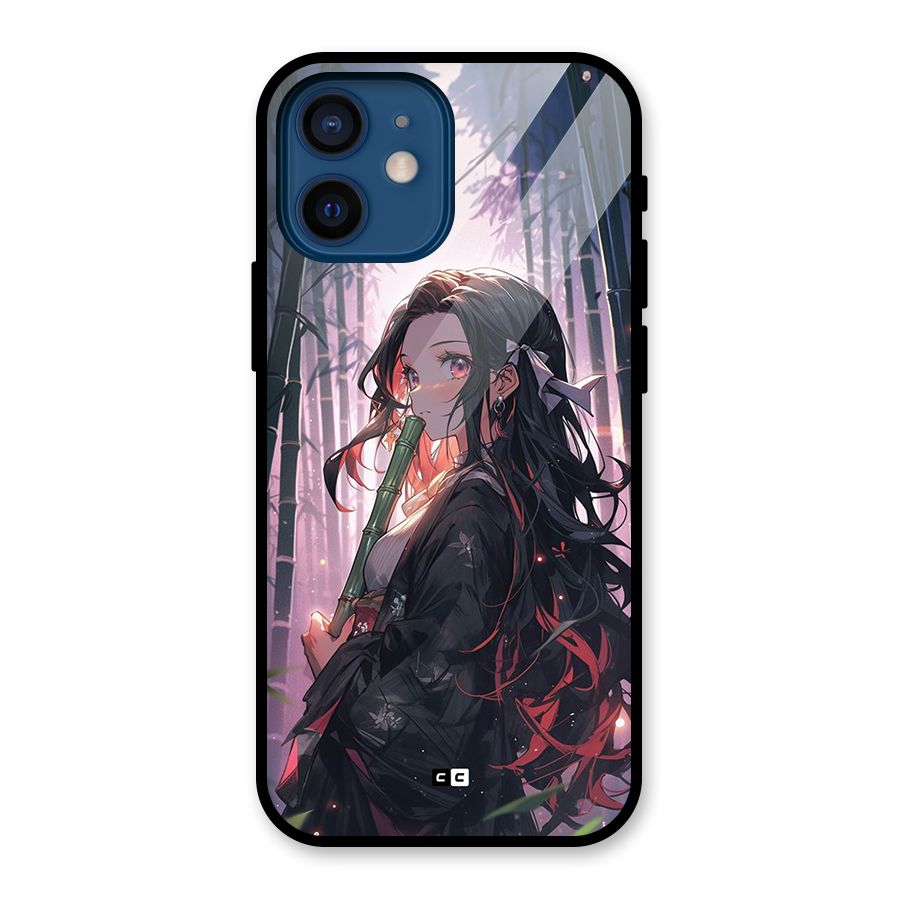 Cute Nezuko Glass Back Case for iPhone 12 Mini