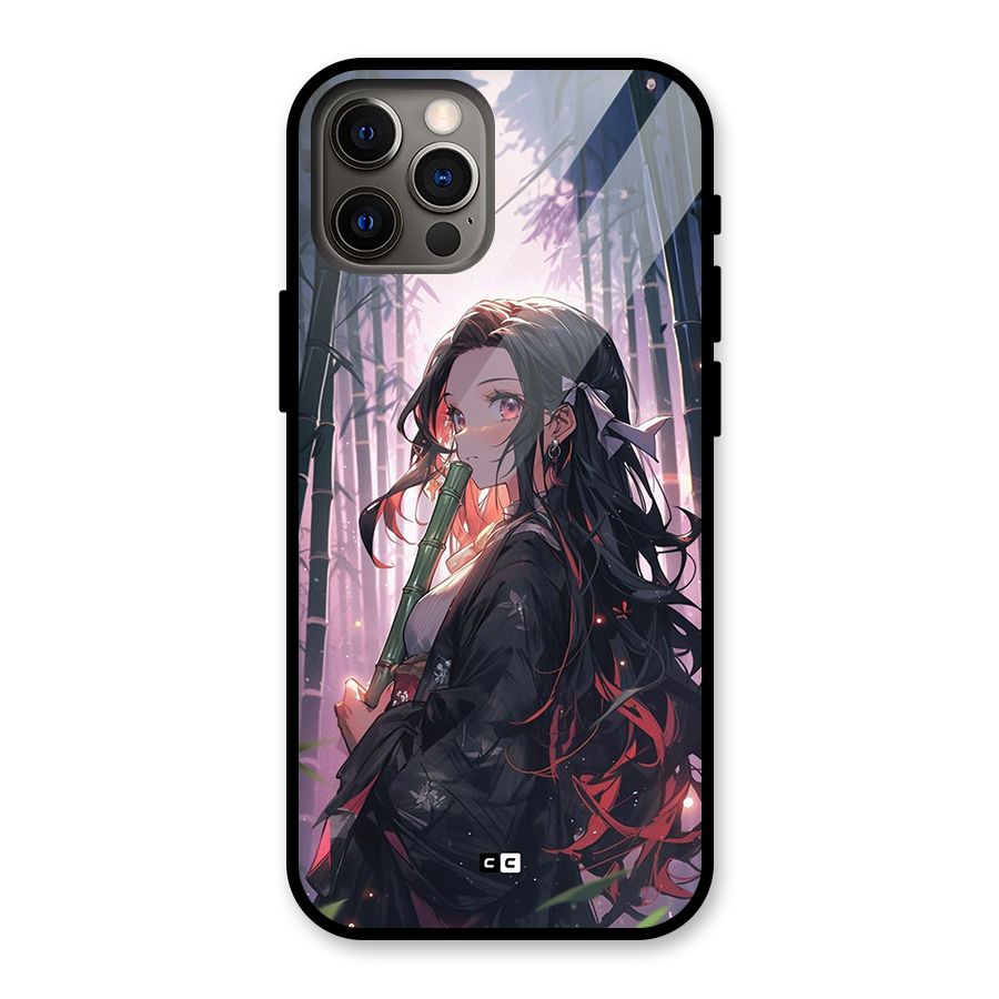 Cute Nezuko Glass Back Case for iPhone 12 Pro
