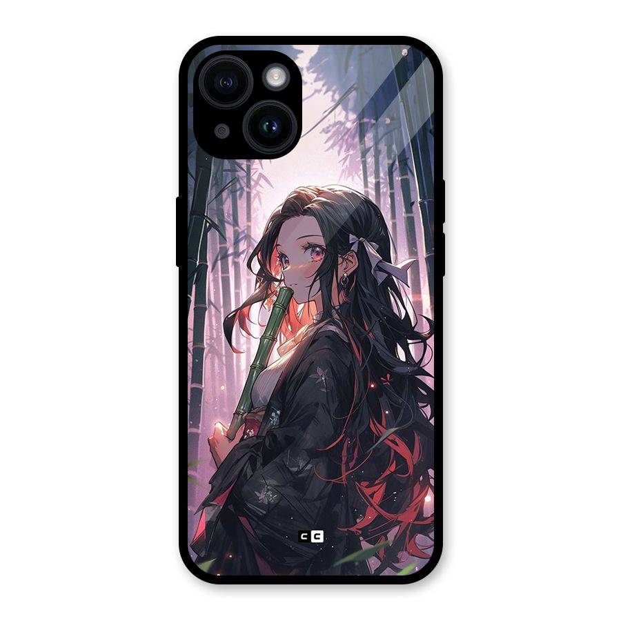Cute Nezuko Glass Back Case for iPhone 14
