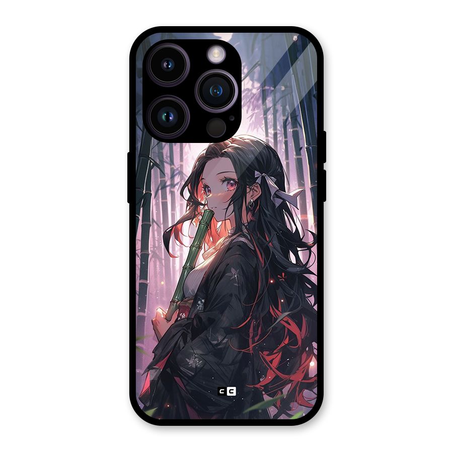 Cute Nezuko Glass Back Case for iPhone 14 Pro