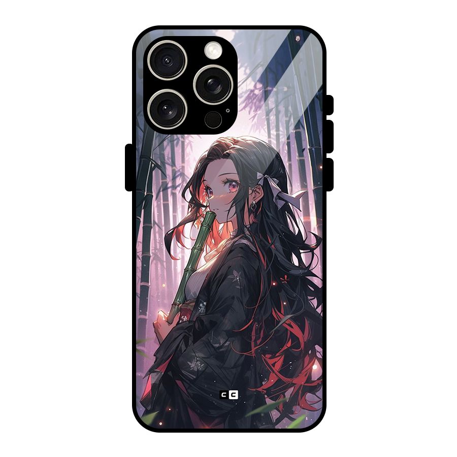 Cute Nezuko Glass Back Case for iPhone 15 Pro Max