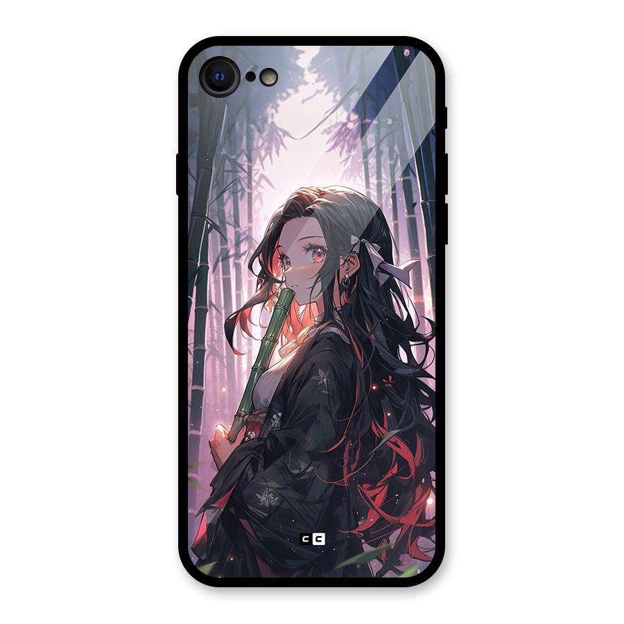 Cute Nezuko Glass Back Case for iPhone SE 2022