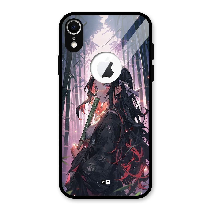 Cute Nezuko Glass Back Case for iPhone XR Logo Cut