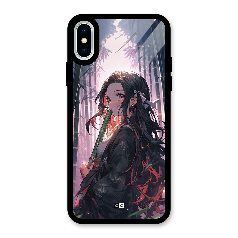 Cute Nezuko Glass Back Case for iPhone XS