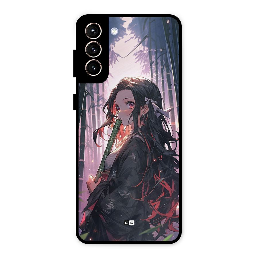 Cute Nezuko Metal Back Case for Galaxy S21 Plus