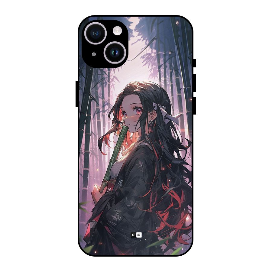 Cute Nezuko Metal Back Case for iPhone 14 Plus