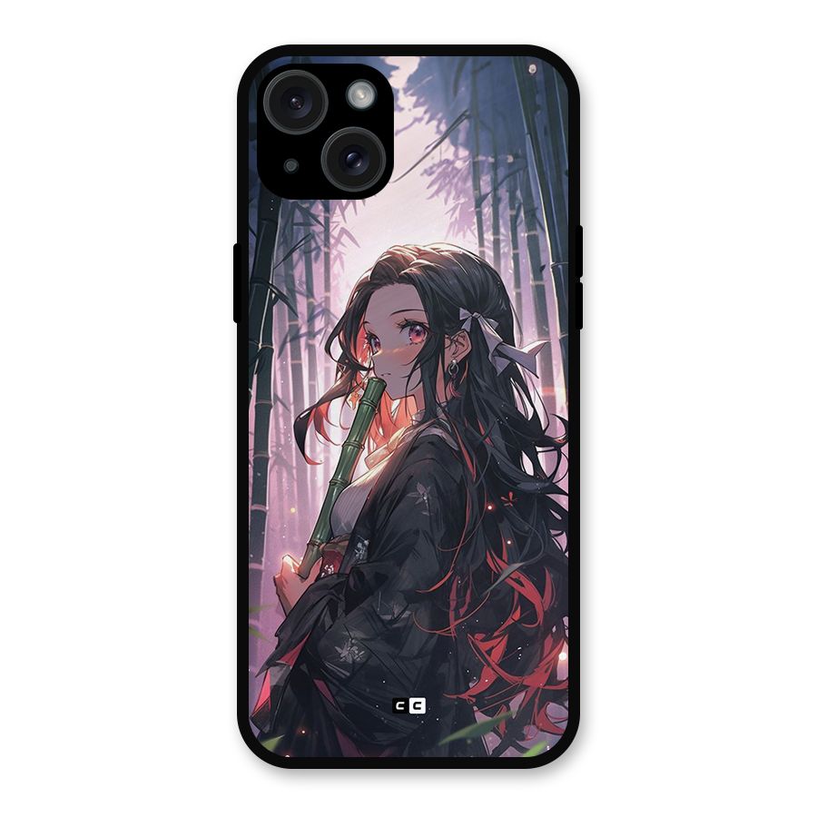 Cute Nezuko Metal Back Case for iPhone 15 Plus