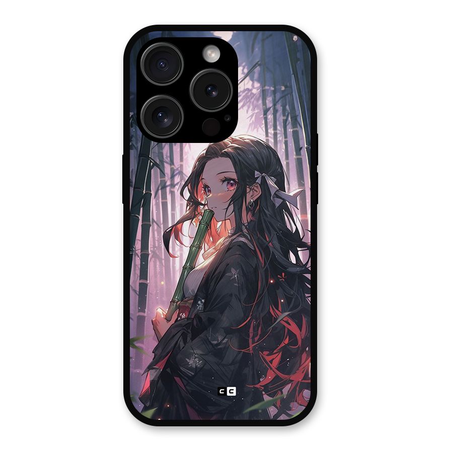 Cute Nezuko Metal Back Case for iPhone 15 Pro