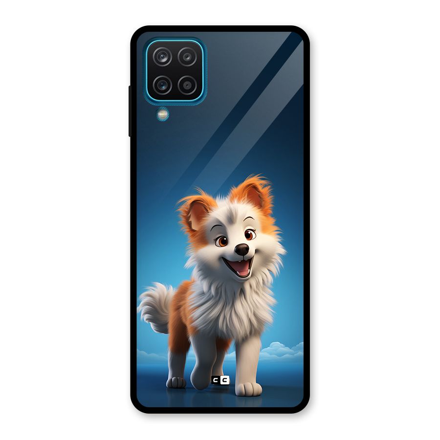 Cute Puppy Walking Glass Back Case for Galaxy A12
