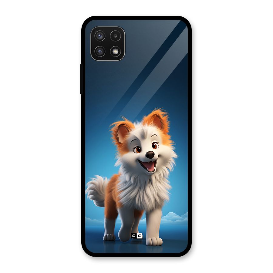 Cute Puppy Walking Glass Back Case for Galaxy A22 5G