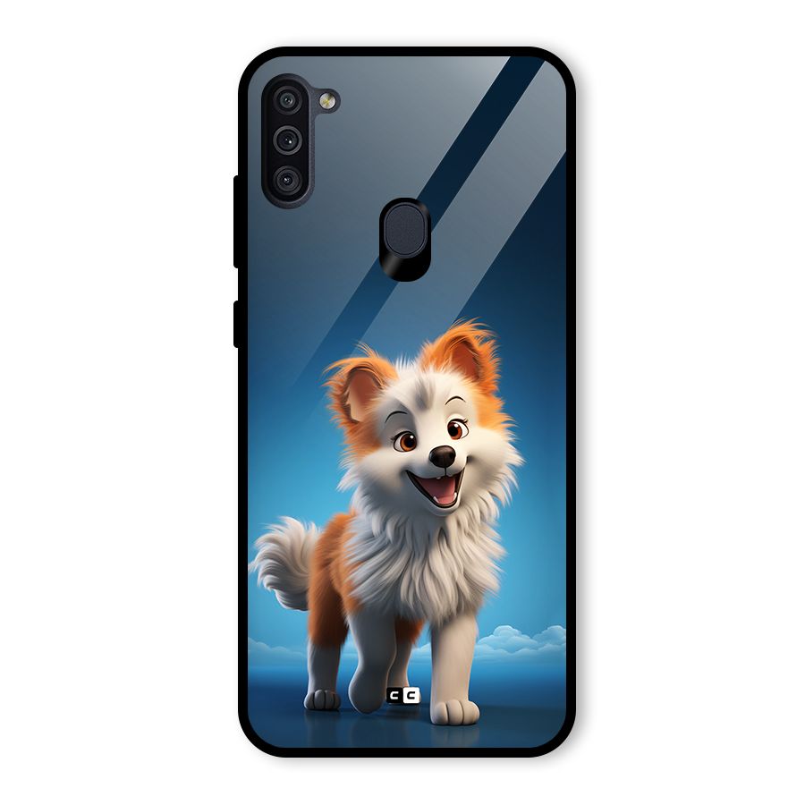 Cute Puppy Walking Glass Back Case for Galaxy M11
