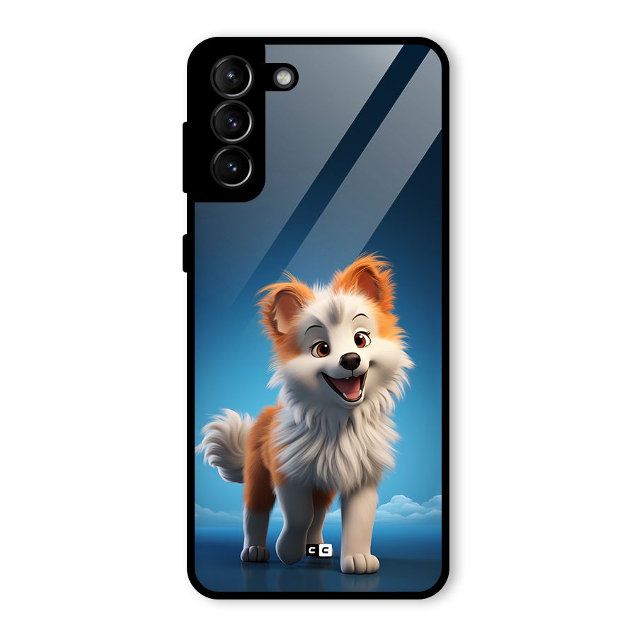 Cute Puppy Walking Glass Back Case for Galaxy S21 Plus