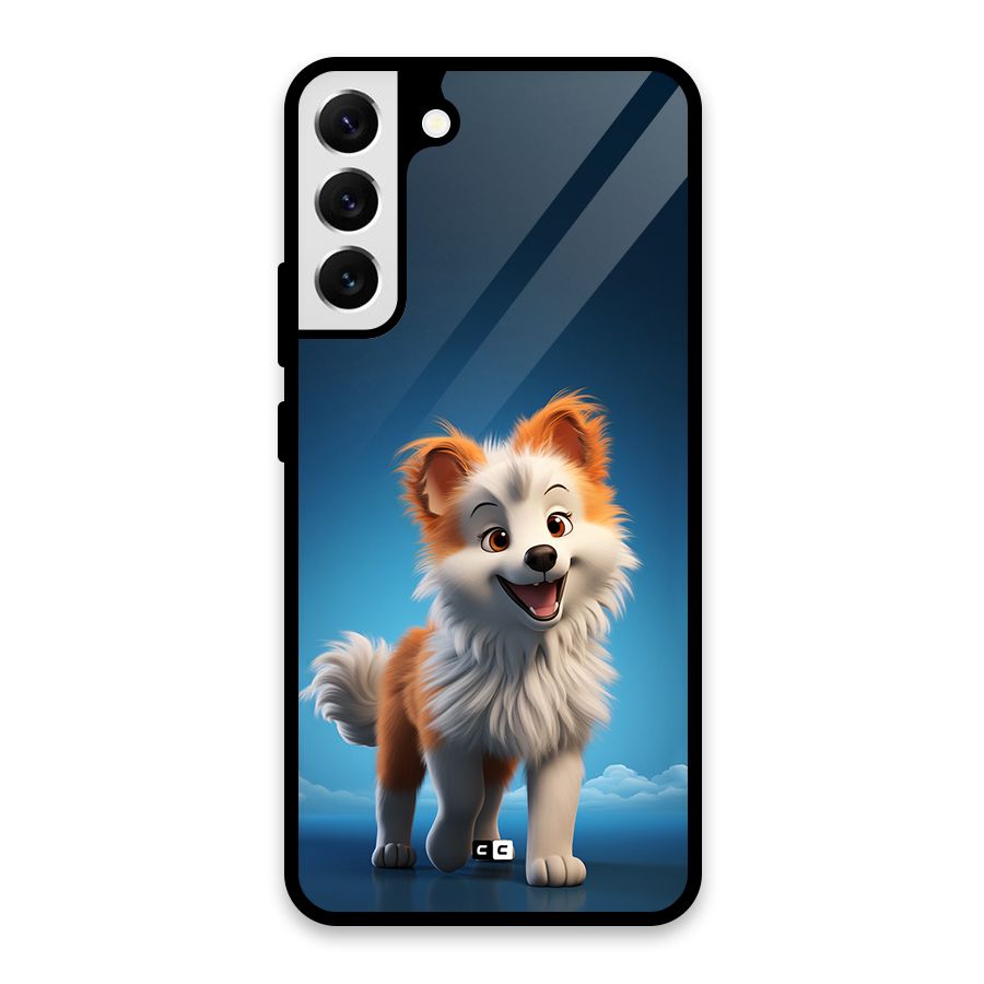 Cute Puppy Walking Glass Back Case for Galaxy S22 Plus 5G