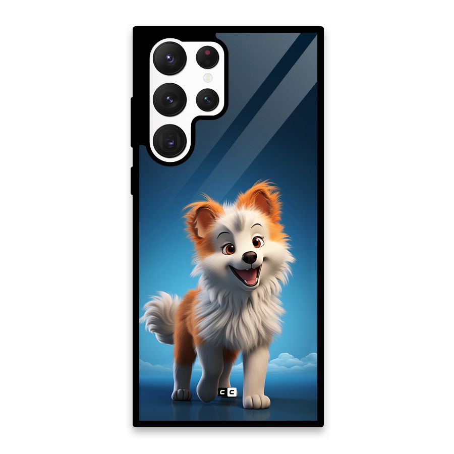 Cute Puppy Walking Glass Back Case for Galaxy S22 Ultra 5G