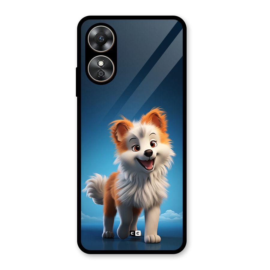 Cute Puppy Walking Glass Back Case for Oppo A17