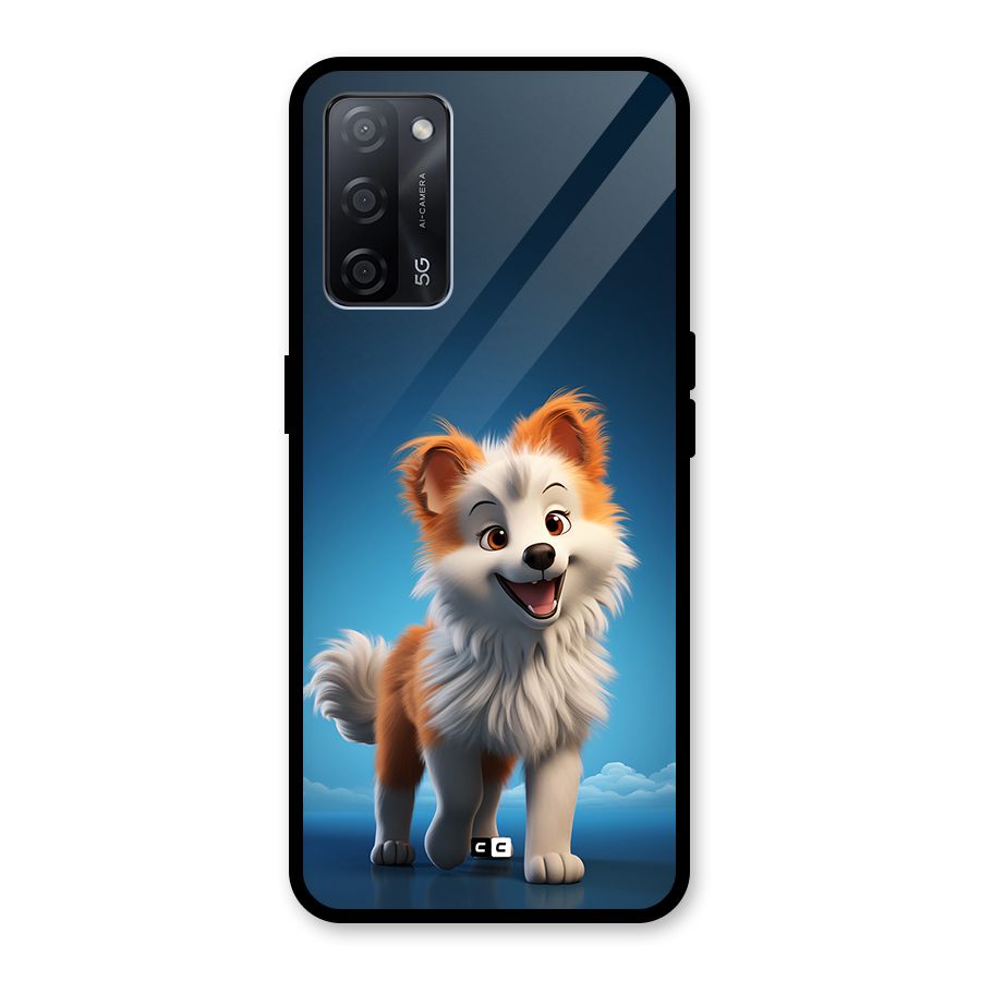 Cute Puppy Walking Glass Back Case for Oppo A53s 5G