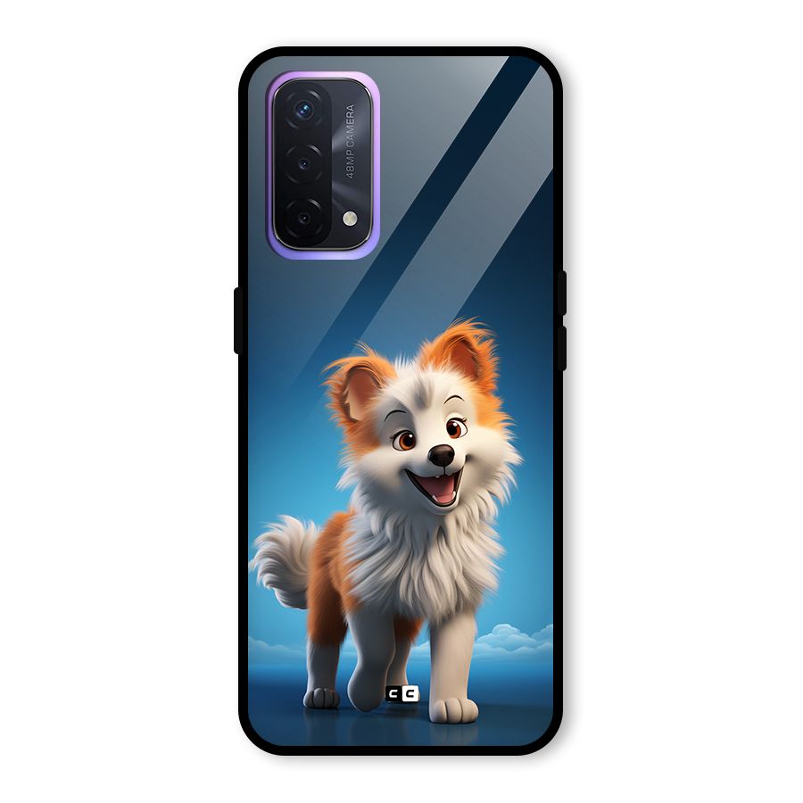 Cute Puppy Walking Glass Back Case for Oppo A74 5G