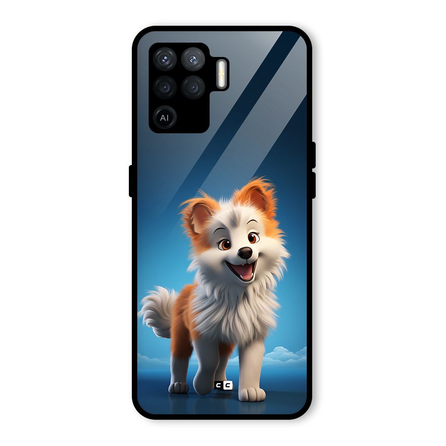 Cute Puppy Walking Glass Back Case for Oppo F19 Pro