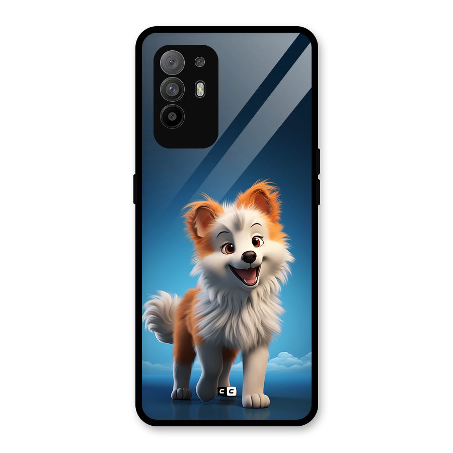 Cute Puppy Walking Glass Back Case for Oppo F19 Pro Plus 5G