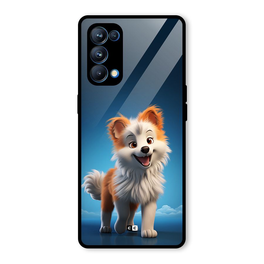 Cute Puppy Walking Glass Back Case for Oppo Reno5 Pro 5G