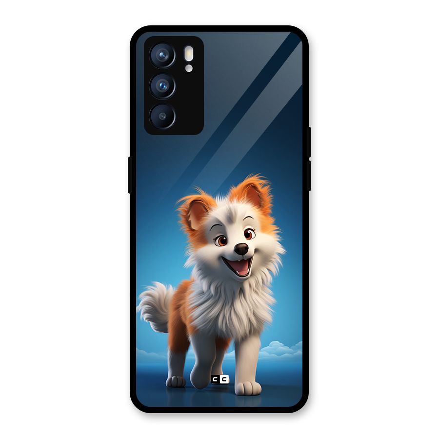 Cute Puppy Walking Glass Back Case for Oppo Reno6 5G