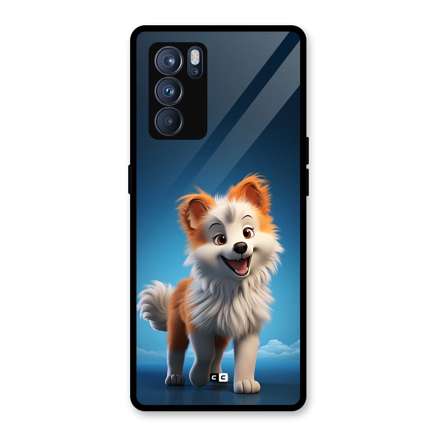 Cute Puppy Walking Glass Back Case for Oppo Reno6 Pro 5G