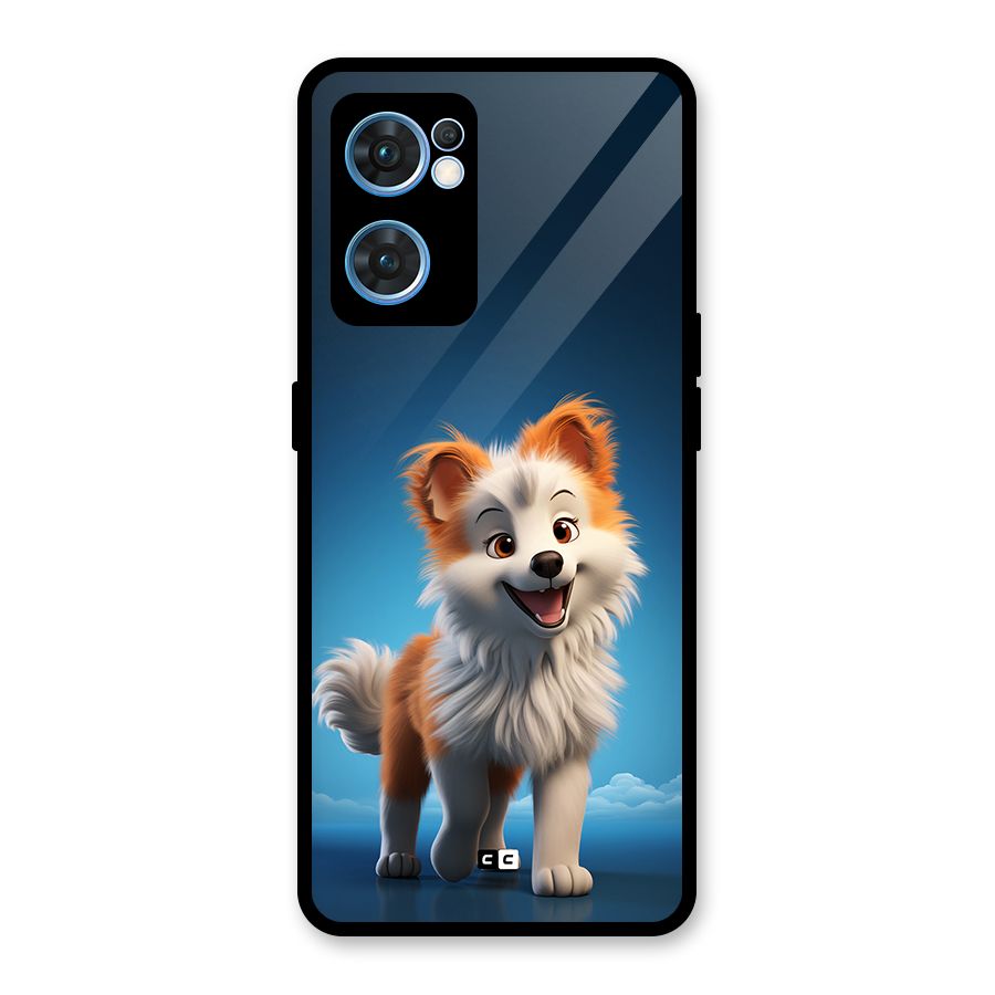 Cute Puppy Walking Glass Back Case for Oppo Reno7 5G