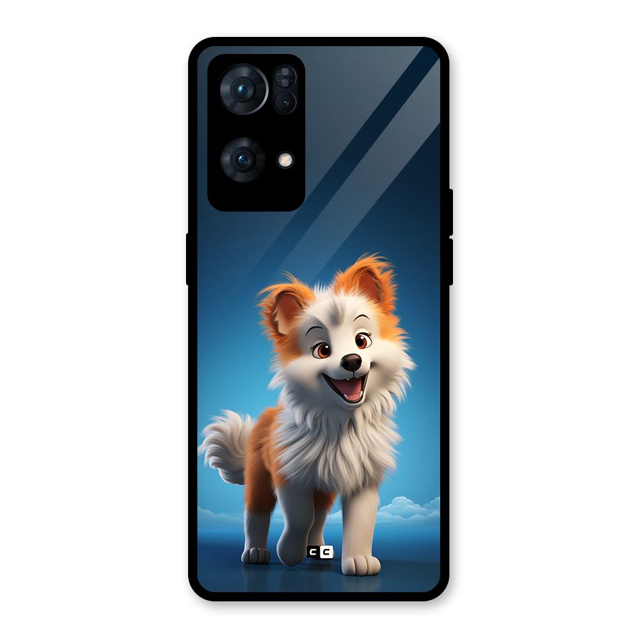 Cute Puppy Walking Glass Back Case for Oppo Reno7 Pro 5G