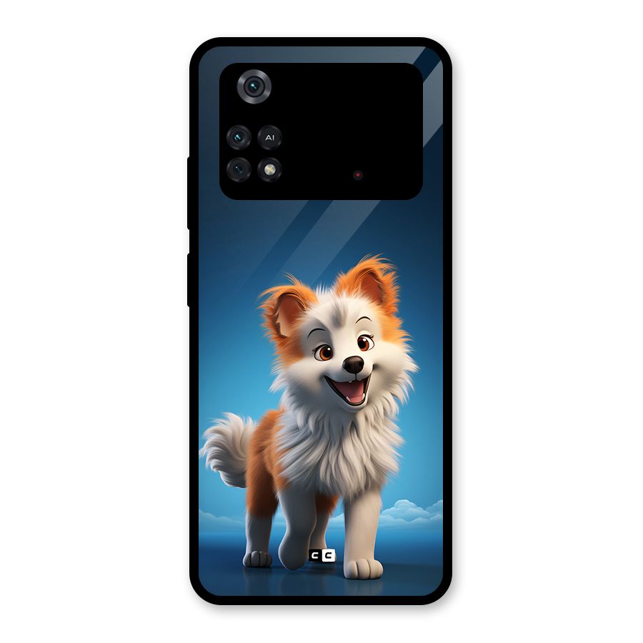 Cute Puppy Walking Glass Back Case for Poco M4 Pro 4G