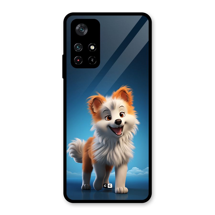 Cute Puppy Walking Glass Back Case for Poco M4 Pro 5G