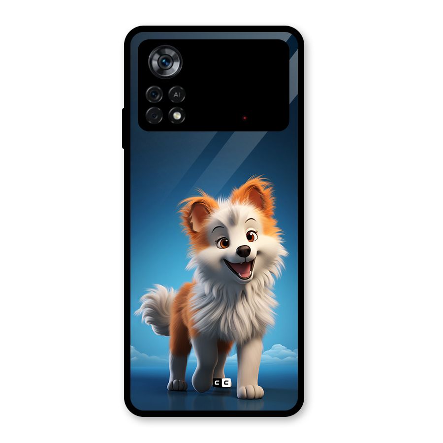 Cute Puppy Walking Glass Back Case for Poco X4 Pro 5G