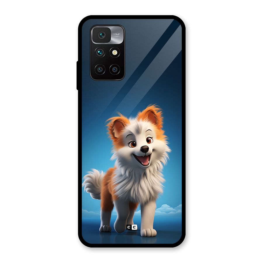 Cute Puppy Walking Glass Back Case for Redmi 10 Prime