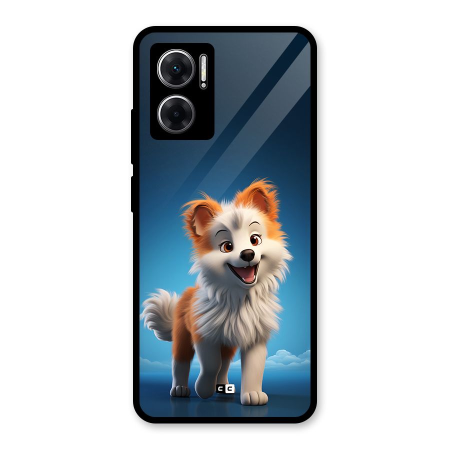 Cute Puppy Walking Glass Back Case for Redmi 11 Prime 5G
