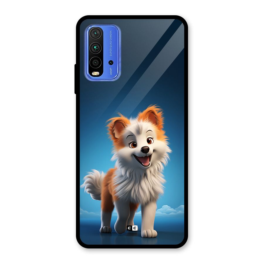 Cute Puppy Walking Glass Back Case for Redmi 9 Power