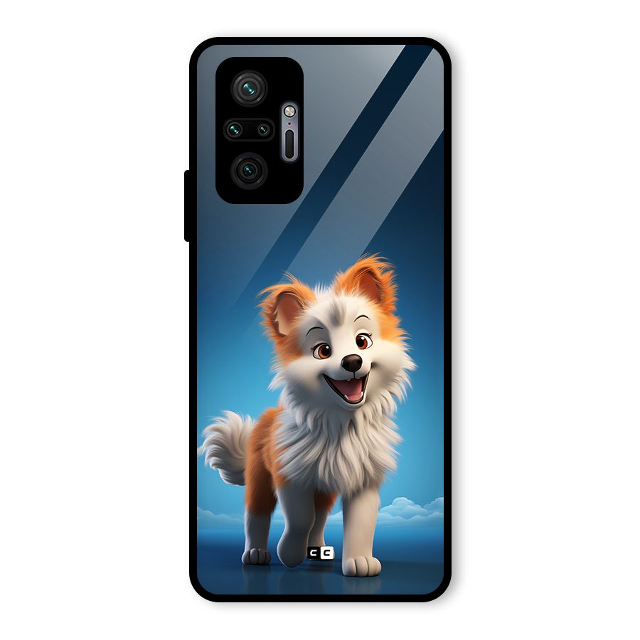 Cute Puppy Walking Glass Back Case for Redmi Note 10 Pro