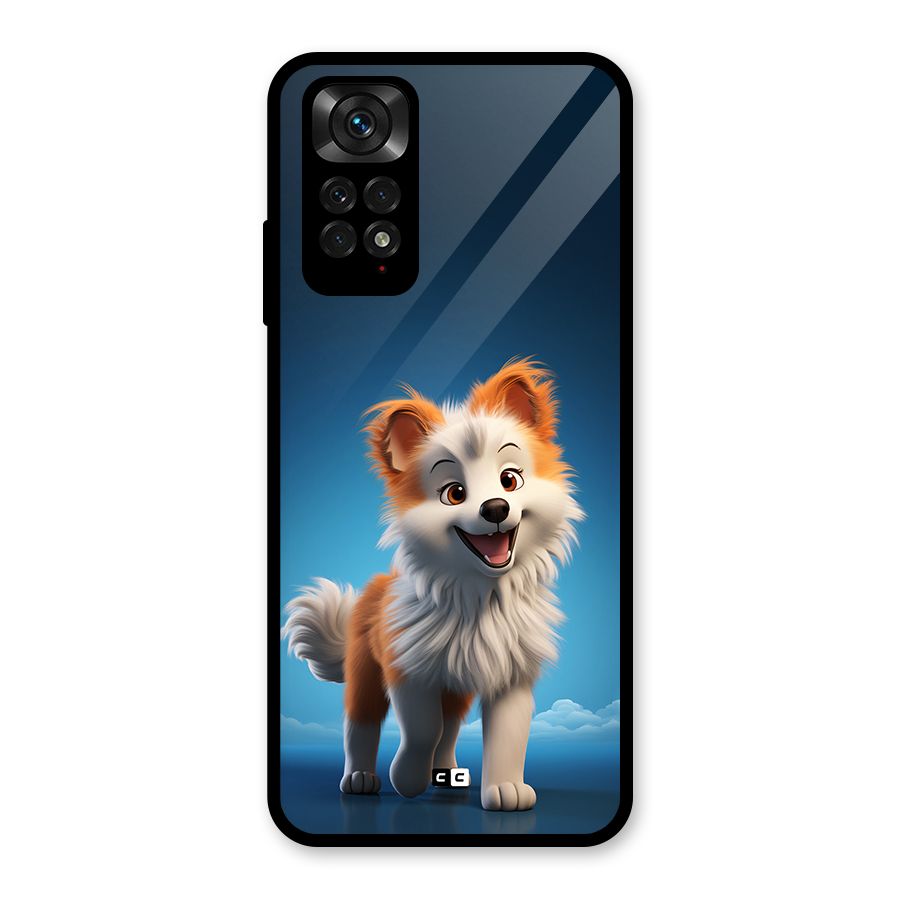 Cute Puppy Walking Glass Back Case for Redmi Note 11