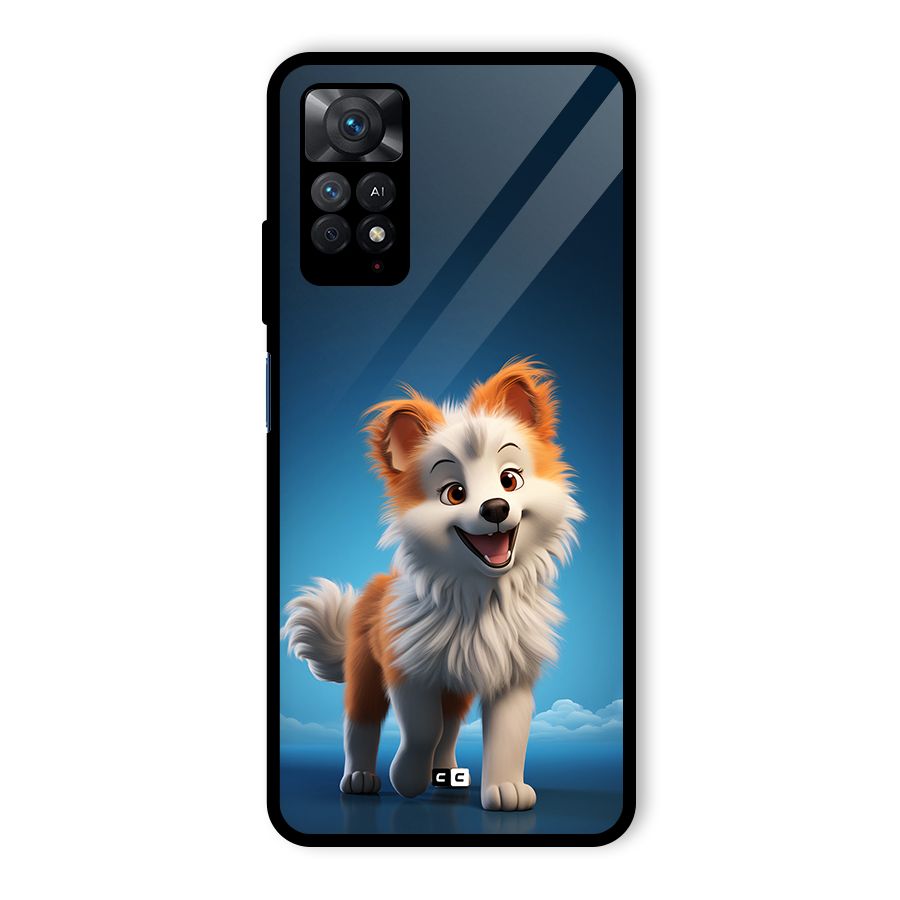 Cute Puppy Walking Glass Back Case for Redmi Note 11 Pro