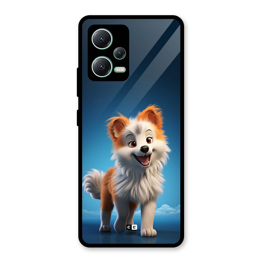 Cute Puppy Walking Glass Back Case for Redmi Note 12 5G