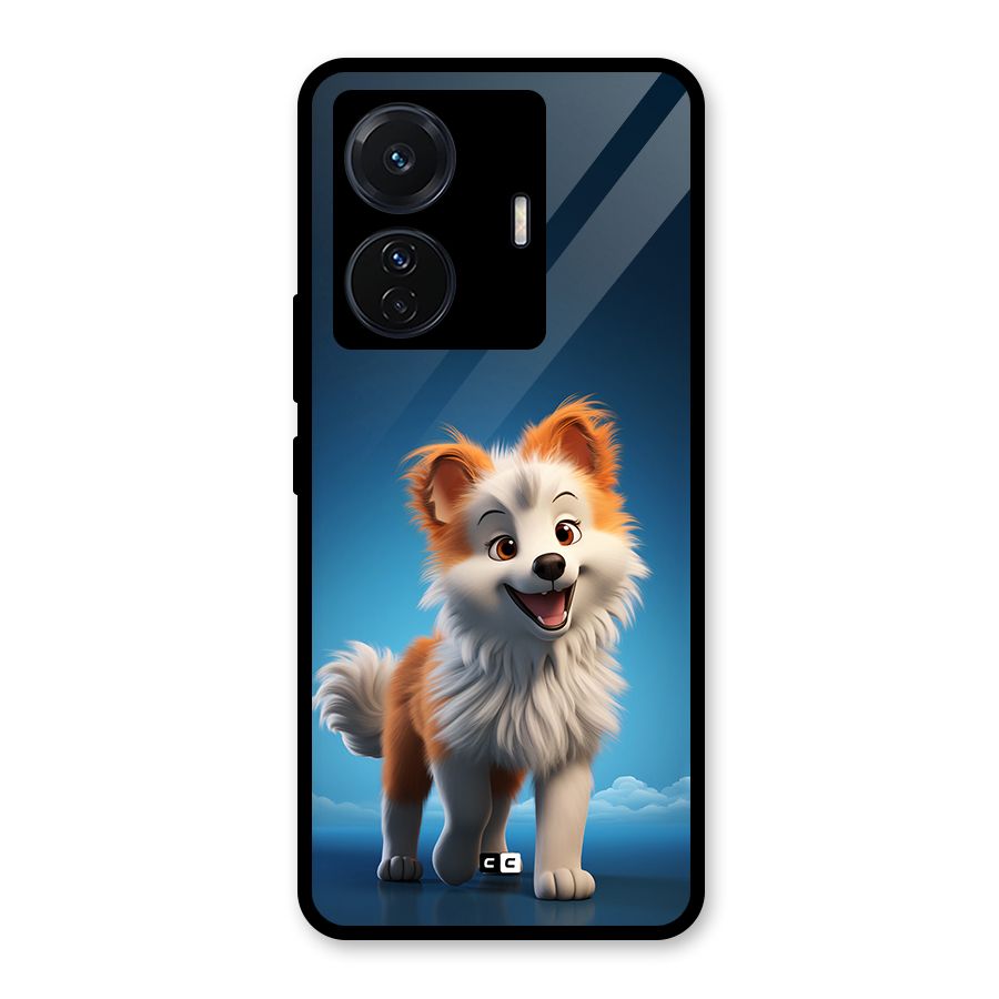 Cute Puppy Walking Glass Back Case for Vivo T1 Pro