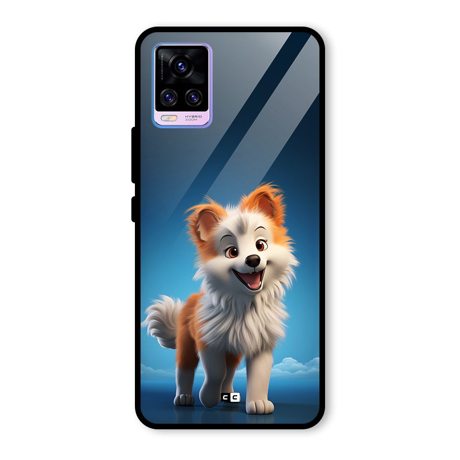 Cute Puppy Walking Glass Back Case for Vivo V20 Pro